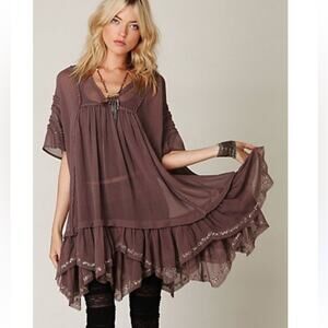 Free People Lavender Sheer Layered Ruffle Tunic Dress